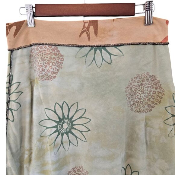 Boho Floral Knit Yoga Skirt Elastic Waist Earthtone Floral Print Womens - Picture 5 of 5
